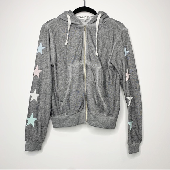 Wildfox Tops - Vintage Havana Star Zip Up Hoodie Sweatshirt Gray
